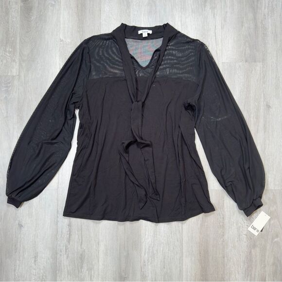 Bar III Women's Plus Size Chic Black Balloon Sleeve Blouse with Tie Neck 1X - Picture 2 of 7